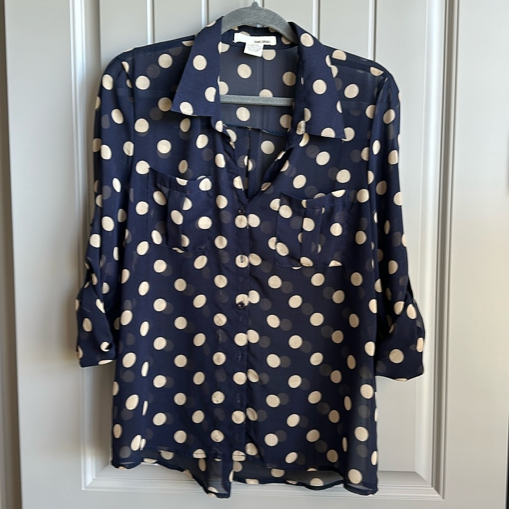 Navy polka dot sheer blouse